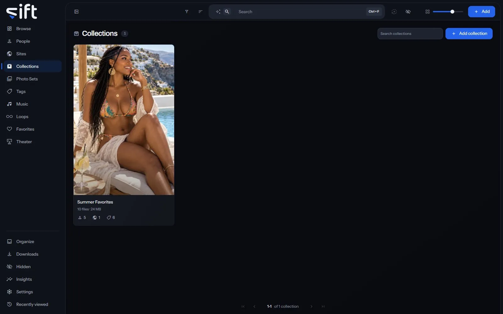 Collections, with one collection from the demo library