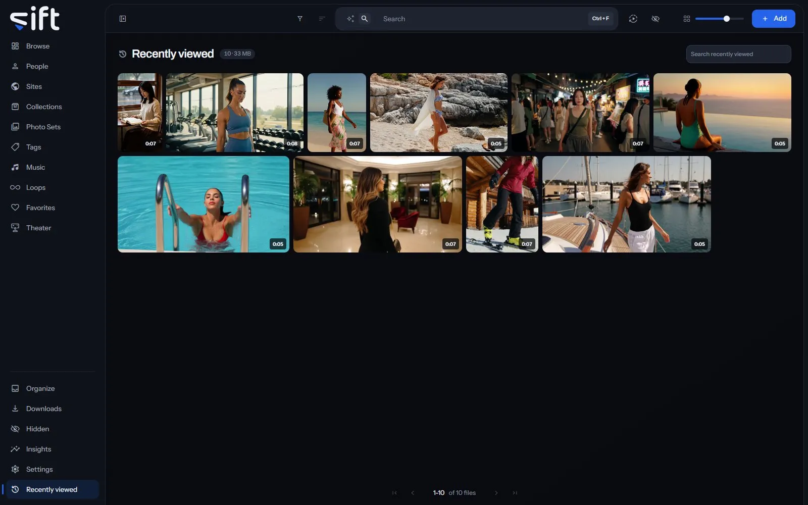 Recently viewed, with the ten files opened last
