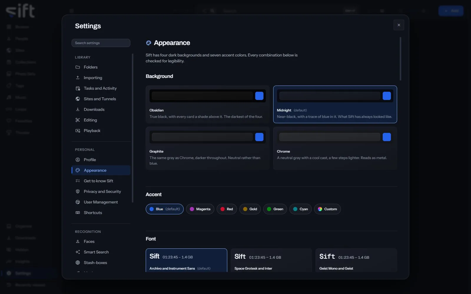 The Appearance pane in Settings