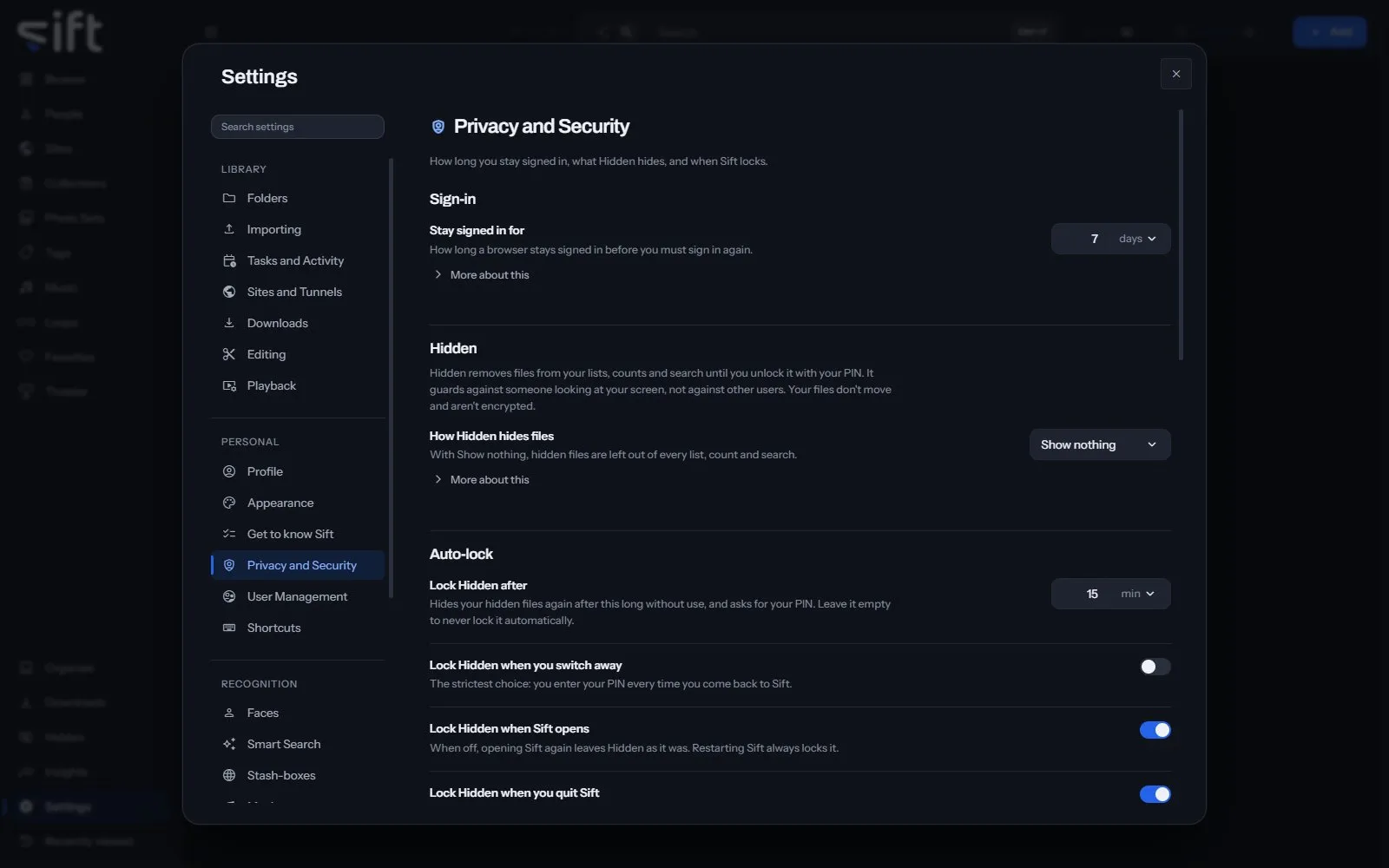 The Privacy and Security pane in Settings