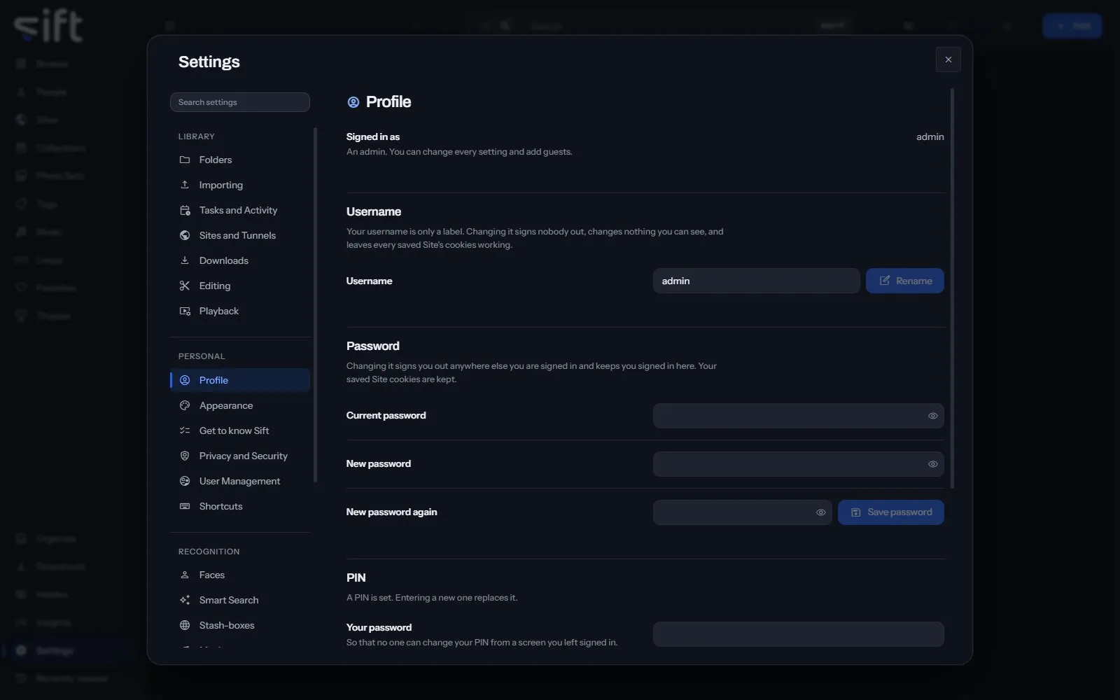 The Profile pane in Settings